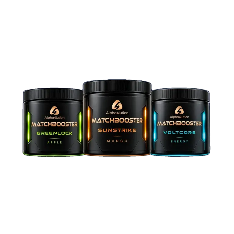MatchBooster in den Sorten Mango, Apfel und Energy