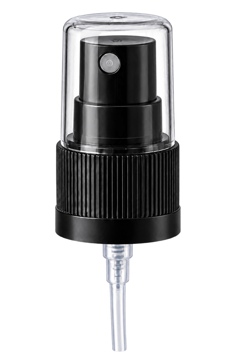 Pumpzerstäuber schwarz mit Kappe, 18 mm